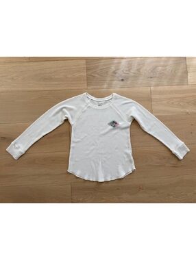 Billabong White Waffle Knit Rainbow Logo Long Sleeve Thermal Top Women’s XS